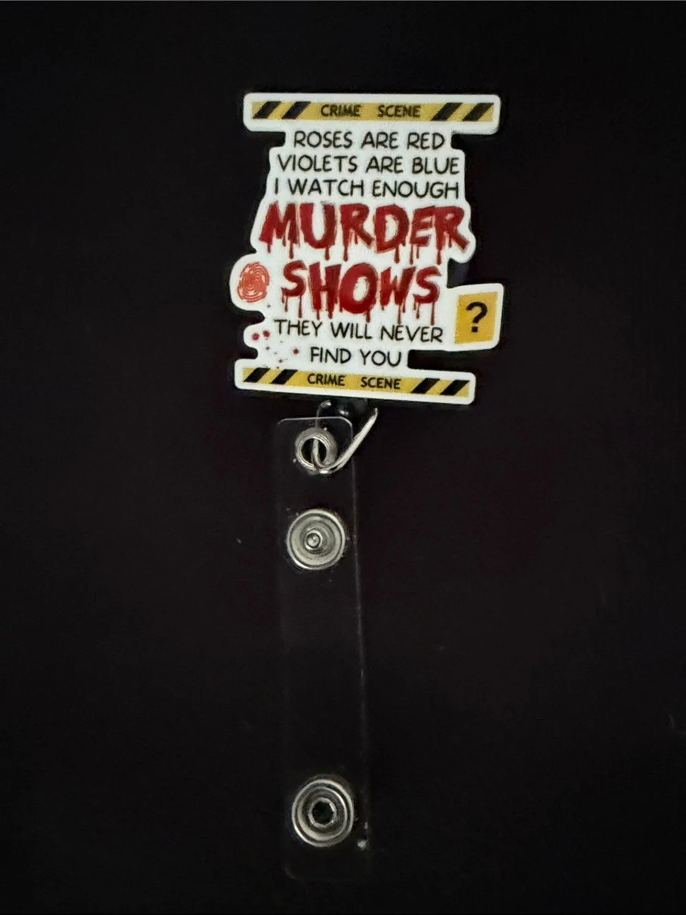 Murder Shows Badge Reel - White, Red & Yellow Novelty ID Holder
